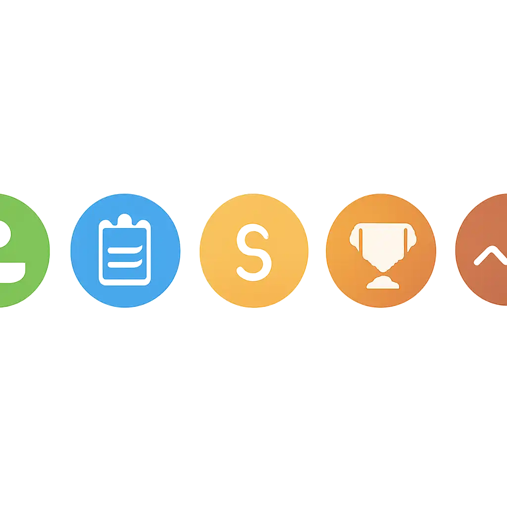 Five numbered circular icons connected by arrows in a horizontal flow, UP Satta King steps