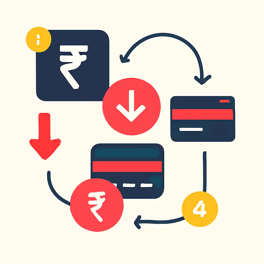 Annotated step diagram: chasing losses process with numbered callouts, UP Satta King