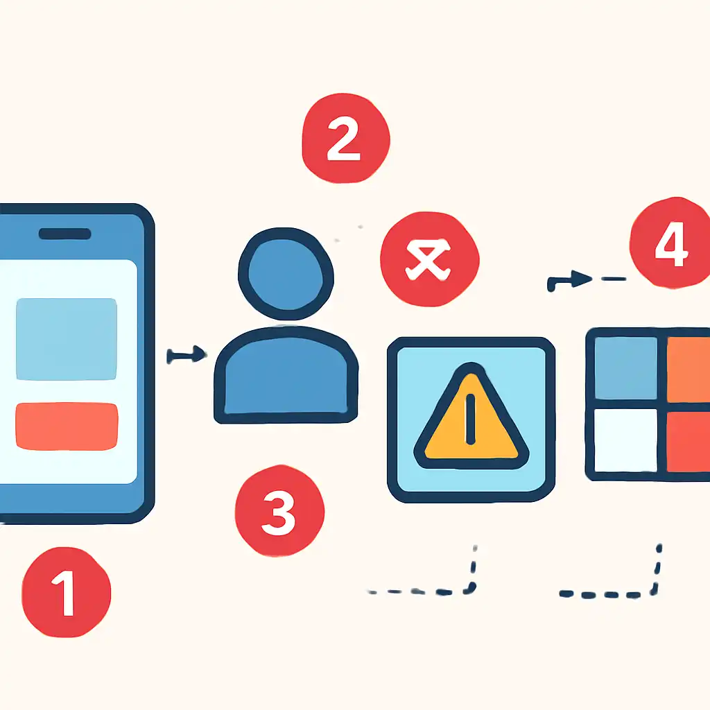 Annotated step diagram: common beginner mistakes process with numbered callouts, UP Satta King